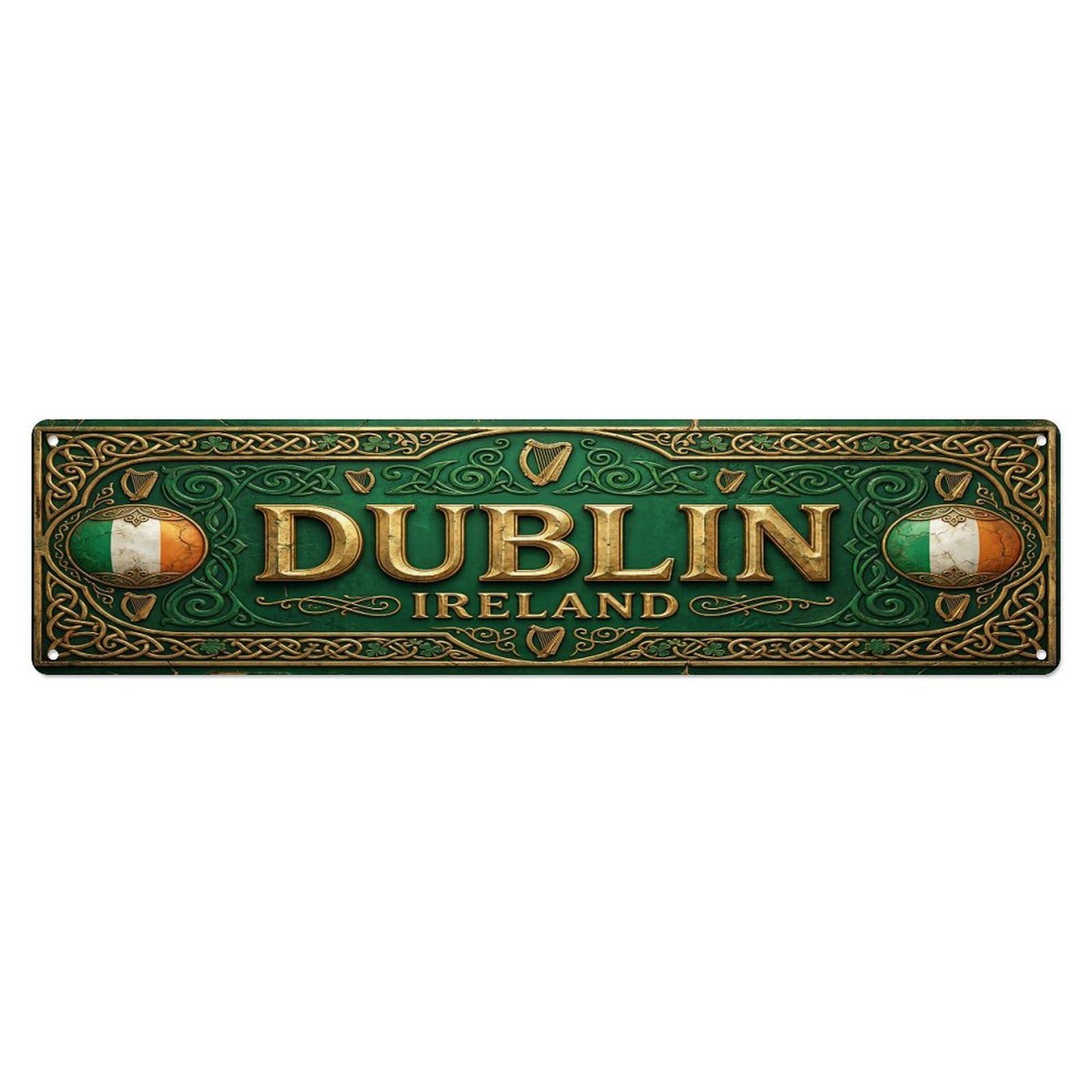 Olhnbad 4X16inch(10X40cm) Vintage Dublin Ireland Flag Pattern Metal Tin Sign