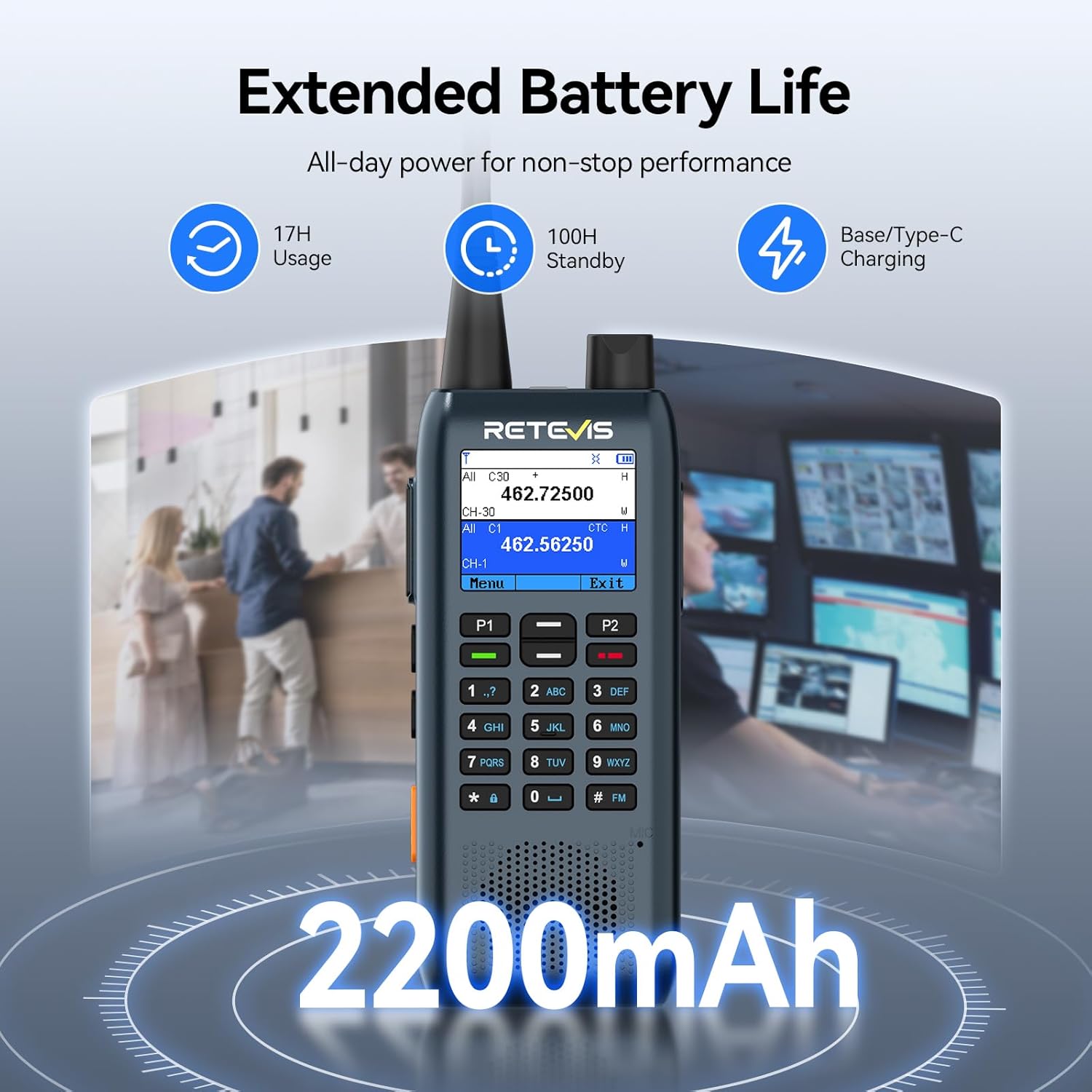 Retevis MateTalk C3 Radios Walkie Talkies with Earpiece, 4Pcs, 2 Way Radio Long Range with Job Ticket System, Text Messaging,LCD Display,Vibration Alerts,Group Call Two Way Radio for Hotel Restaurant
