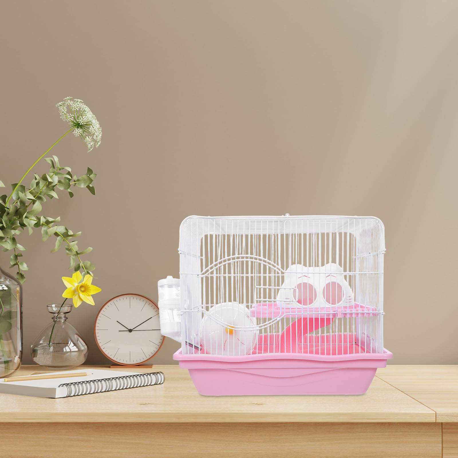 YARNOW Jaula de 2 Niveles para hámster con Rueda y casita Tipo Castillo - Jaula con casita de Juegos para Ratones con comedero, Bebedero y tobogán para Transportar Animales pequeños en casa o de