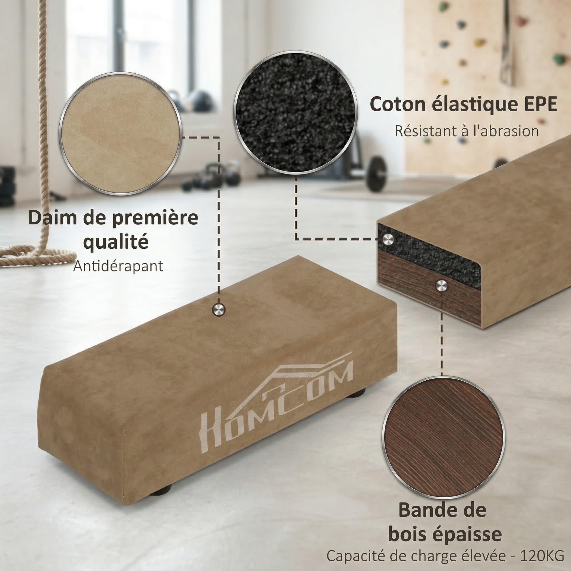 HOMCOM Poutre de Gymnastique Pliable antidérapante 210 cm, Poutre Gymnastique pour entraînement à l'équilibre, Marron