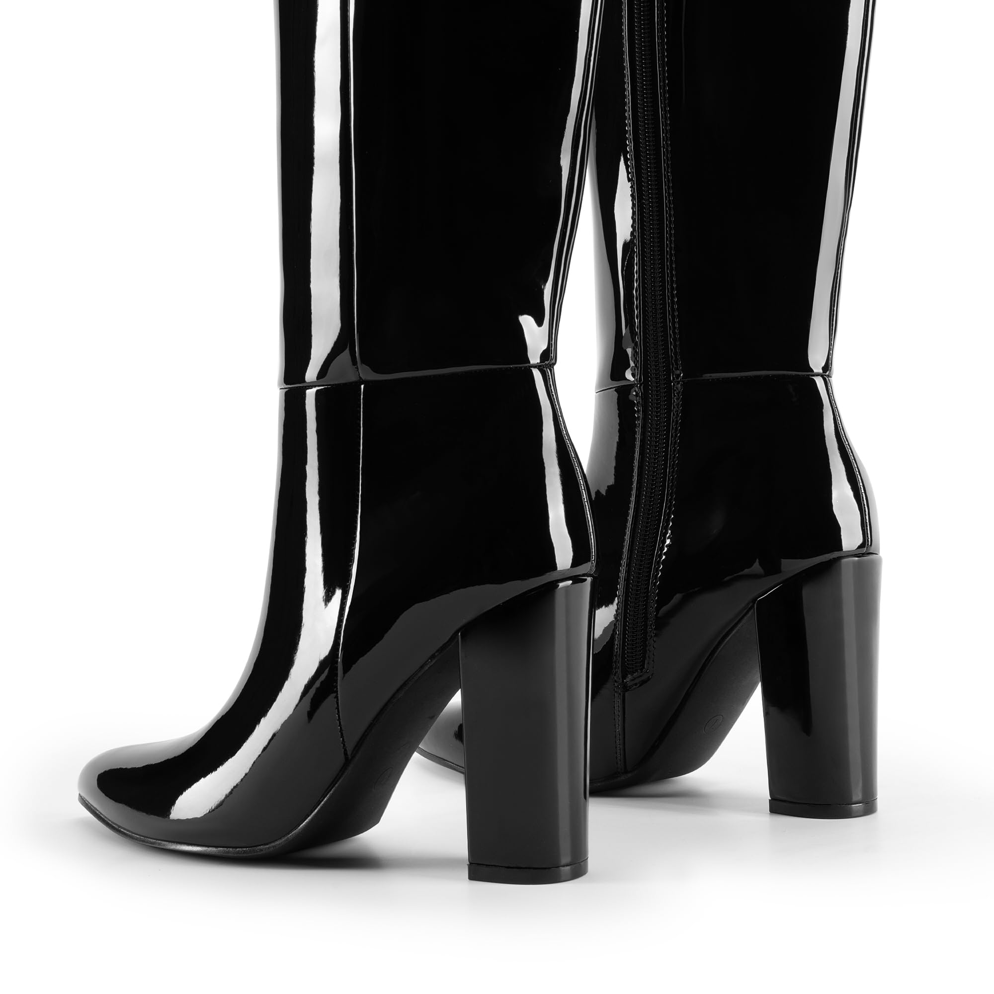 DREAM PAIRS Stivali da donna al ginocchio, comodi tacco a blocco grosso, punta a punta, cerniera laterale, stivali da equitazione in pelle scamosciata SDKB2406W, Pat nero, 40 EU
