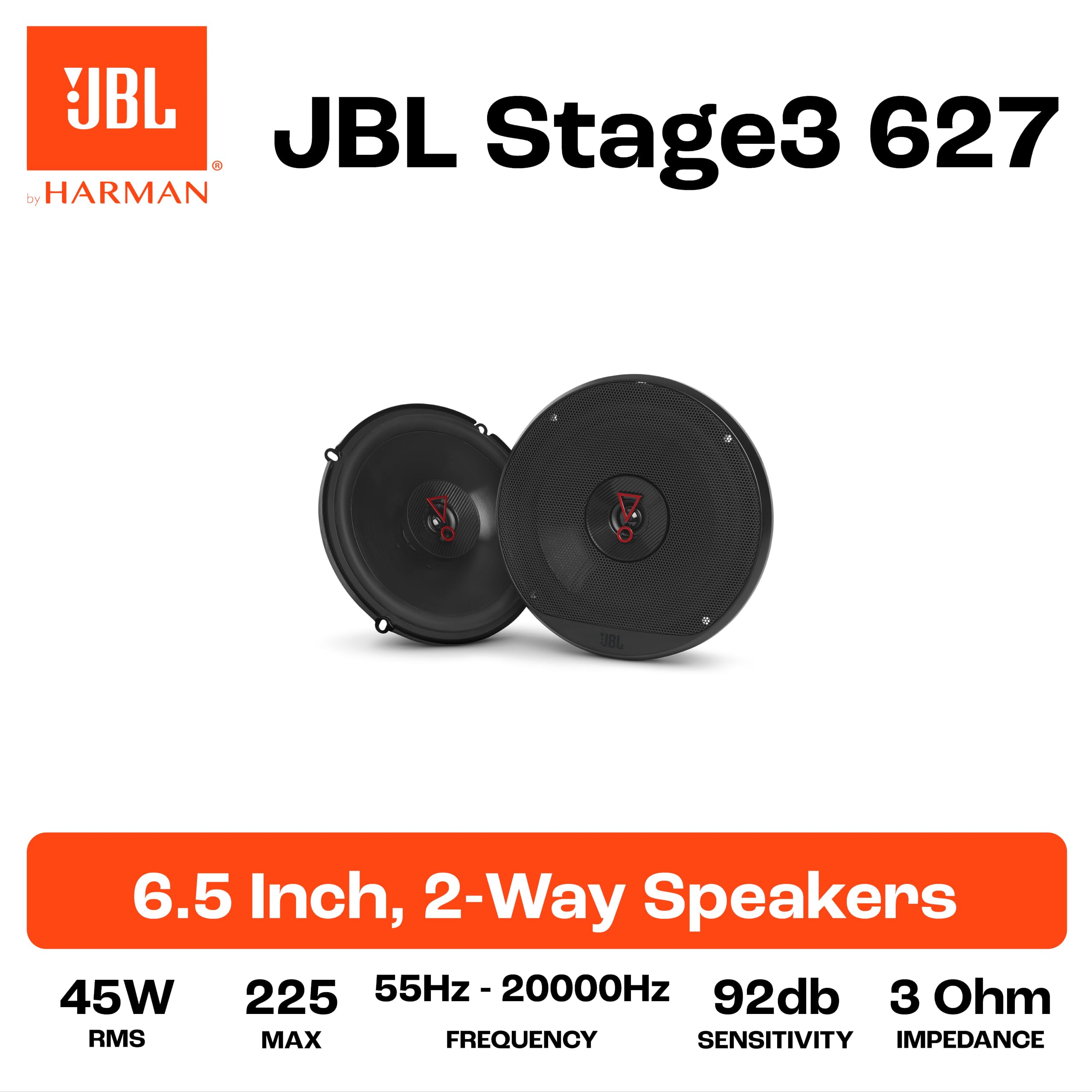 JBL Stage3 627 2-drożny zestaw głośników samochodowych - 225 Watt JBL Głośniki samochodowe 16 cm