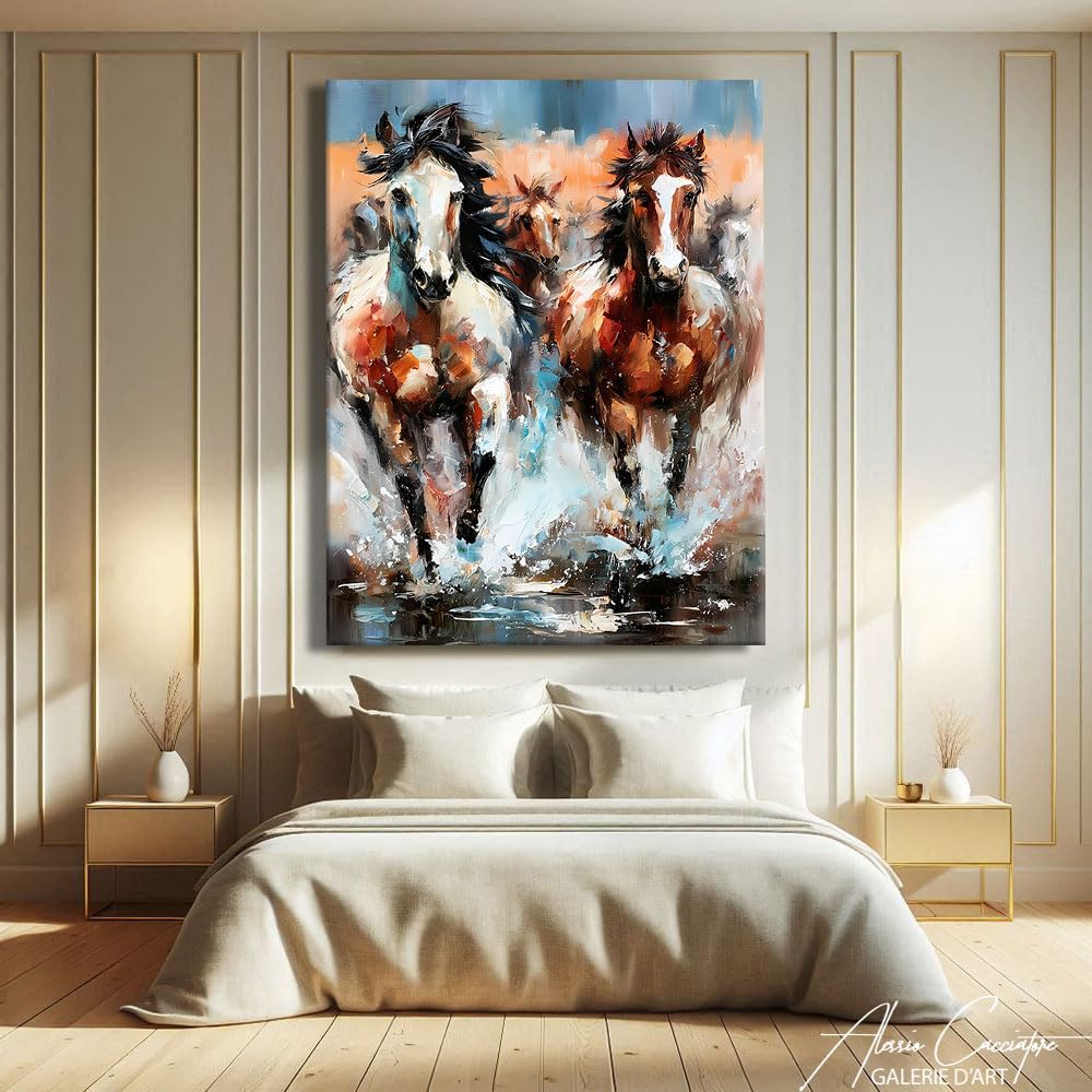 Quadro lungo verticale moderno con animali – Poster decorativo da parete con cavallo, tela astratta di grande formato, decorazione da parete contemporanea – idea regalo cremagliera originale, 60 x 40