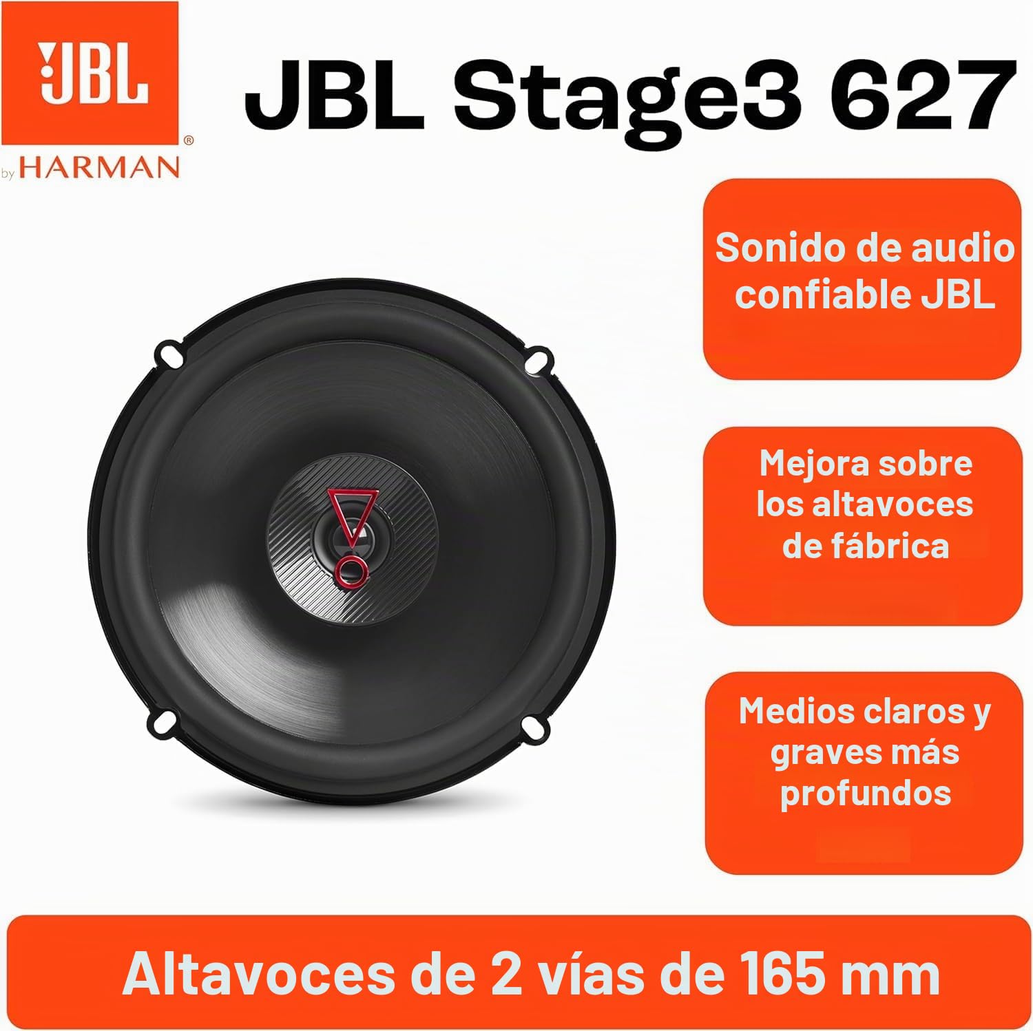 JBL Stage3 627 Juego de altavoces coche de 2 vías de Harman Kardon - 225 vatios JBL echo auto 16 - 17 cm