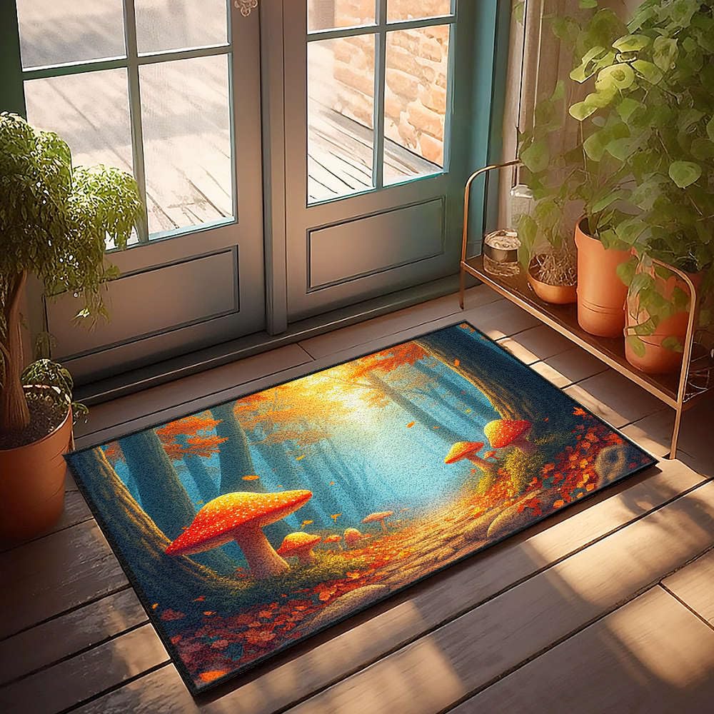 Tapis rétro pour une entrée accueillante style forêt de champignons