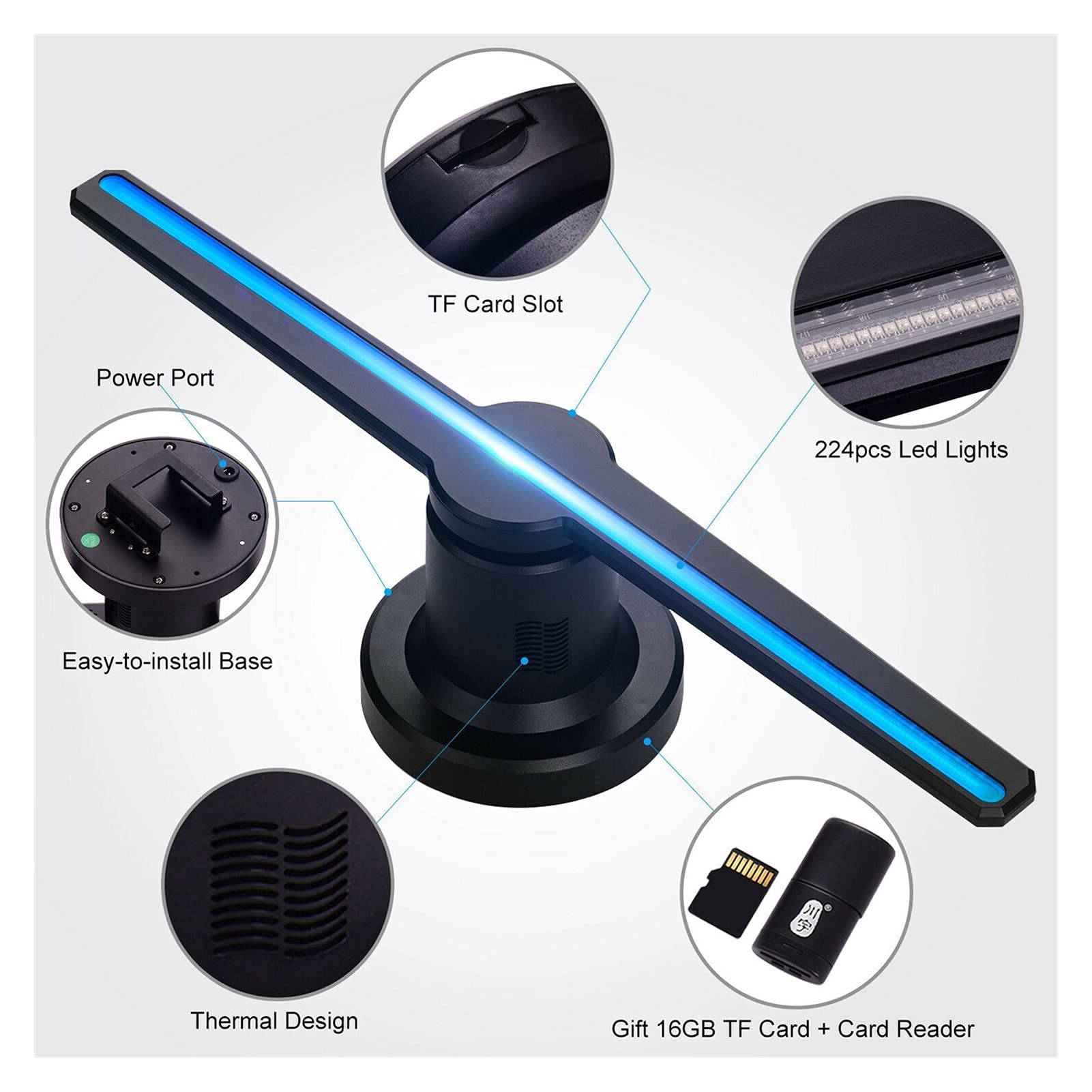 3D Hologram Projektor Light AC -in Wyświetlacz reklamowy PROWADZONY Fan Holograficzna lampa Lampa Remote Fan Hologram Łatwy do przenoszenia(WIFI 384LED)