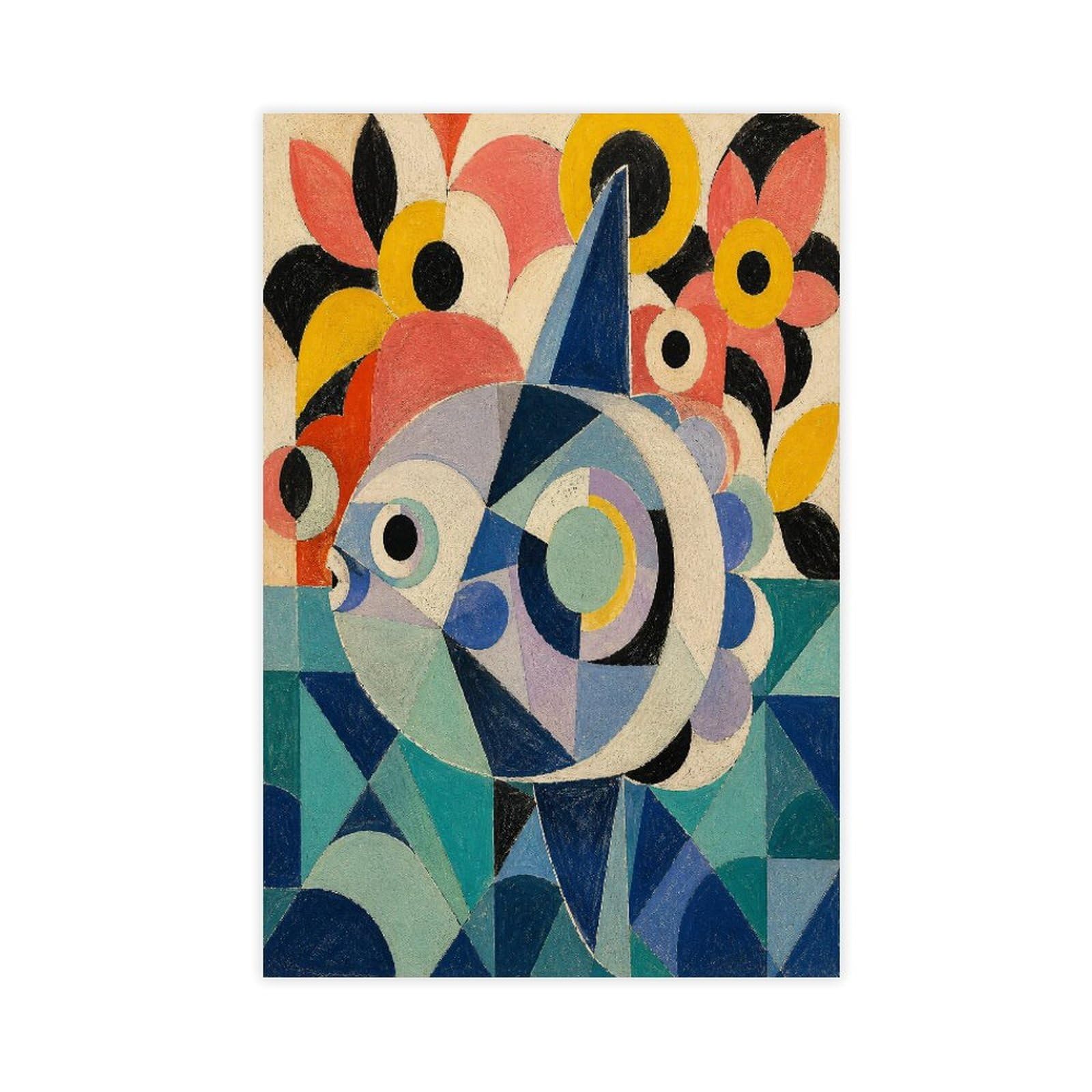 H3b8u2y5 Unframe-Style-3 Geometric Angelfish Canvas Wall Art, Cubist Geometry Entryway