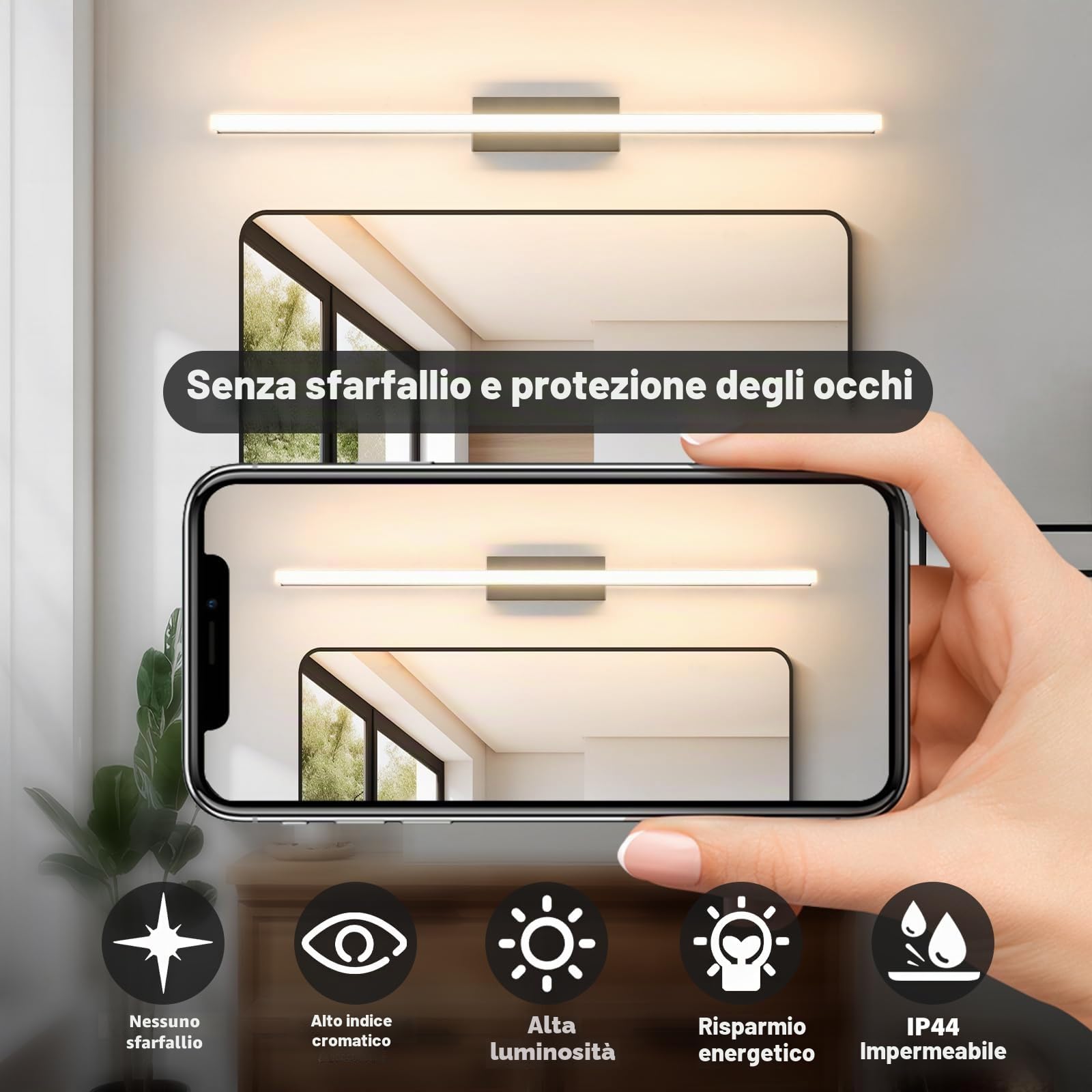 Luce a LED per specchio bagno Lampada per specchio 60CM Lampada da parete per bagno 220V bianco caldo 3000K Luce per armadietto
