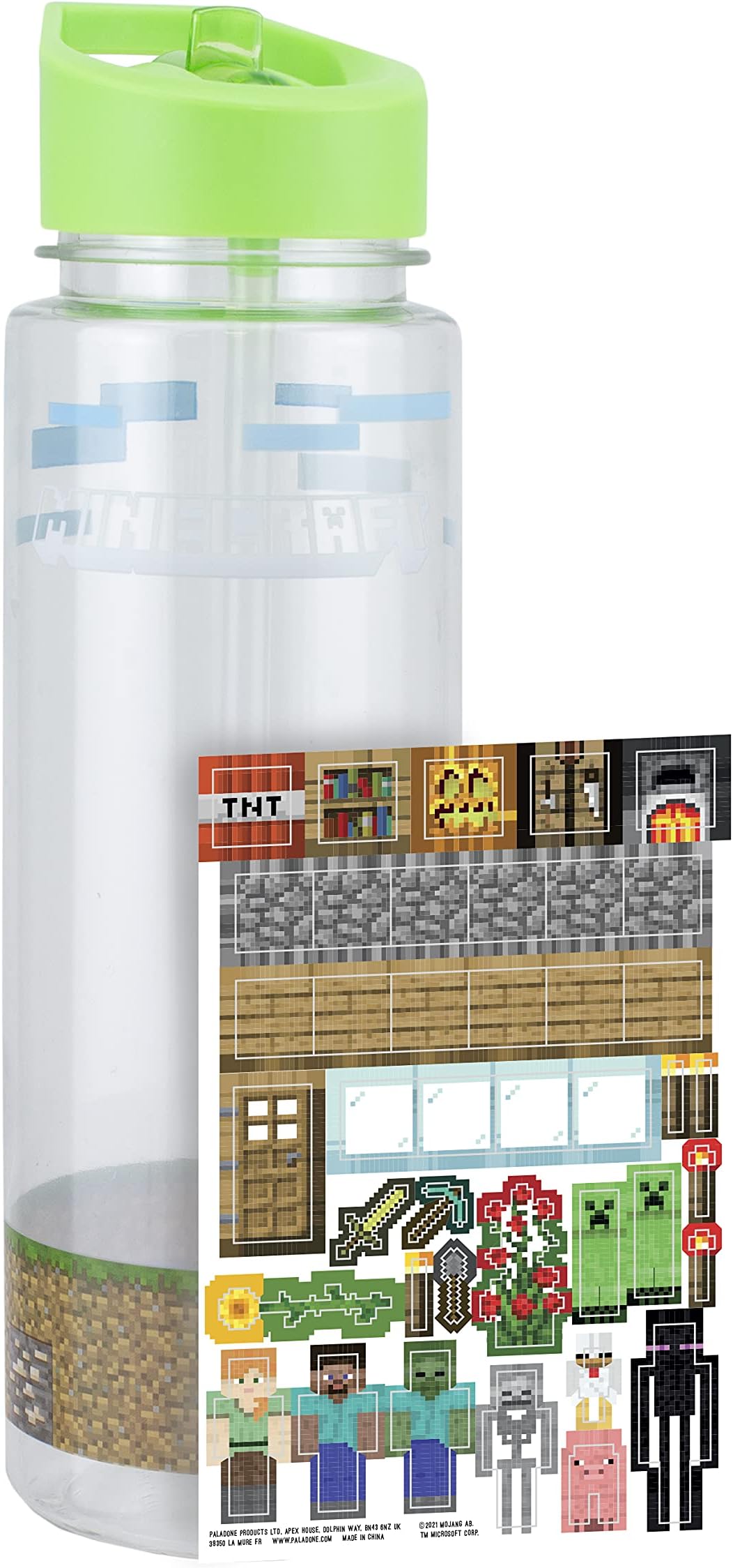 Paladone Minecraft Water Bottle with Bonus Decals, 21 fl oz, Officially Licensed Merchandise