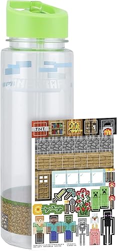 Paladone Botella de agua de Minecraft con calcomanías adicionales | Mercancía oficial de Minecraft
