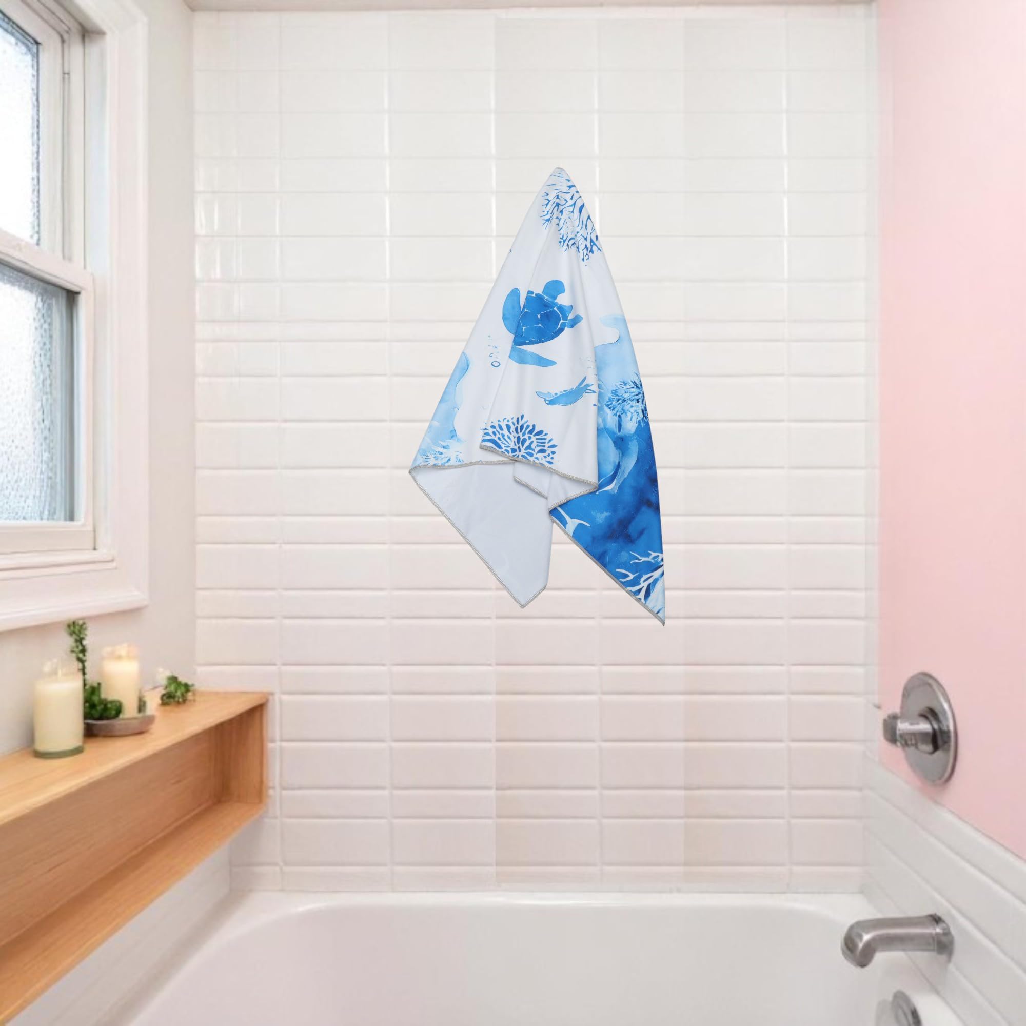 1 Pcs Soft Towel Ocean Turtle Art Beach Towel Microfiber Blue 70x140cm