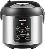 COMFEE' Compact Rice Cooker, 6-in-1 Stainless Steel Multi Cooker, Slow Cooker, Steamer, Saute, and Warmer, 2 QT, 8 Cups Cooked(4 Cups Uncooked), Brown Rice, Quinoa and Oatmeal, 6 One-Touch Programs