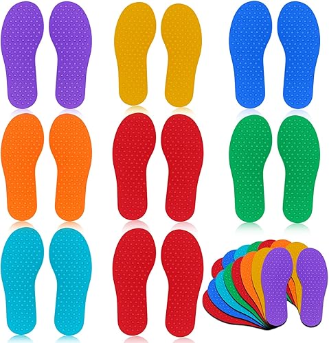 Deekin 8 pares de marcadores de pies para aula, coloridos marcadores de piso, alfombra de goma antideslizante en forma de huella para niños, hogar,