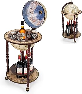 LDAILY 17.5’’ Wood Globe Bar, 16th Century Italian Replica Vintage Bar C...