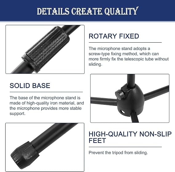 Youyijia Mic Stand Boom Microphone Stand Adjustable Straight Microphone Stands Collapsible Studio Holder with Tripod Telescoping Mic Clip for Musicians Party Stage 73-175cm