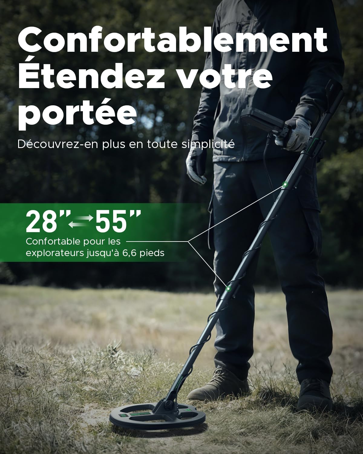 Hazlewolke Detecteur de Metaux Adultes, 11'' Bobine Double-D Étanche, 6 Modes avec Pinpoint, Profondeur de 12", Rechargeable Professionnel pour Or, 7 Niveaux Sensibilité et 3 Tons