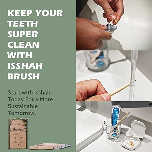 Miniatura 4 de Isshah Cepillos interdentales biodegradables de mango de bambú entre dientes limpiador de dientes de limpieza profunda, tamaño 1 (0.018in), 40