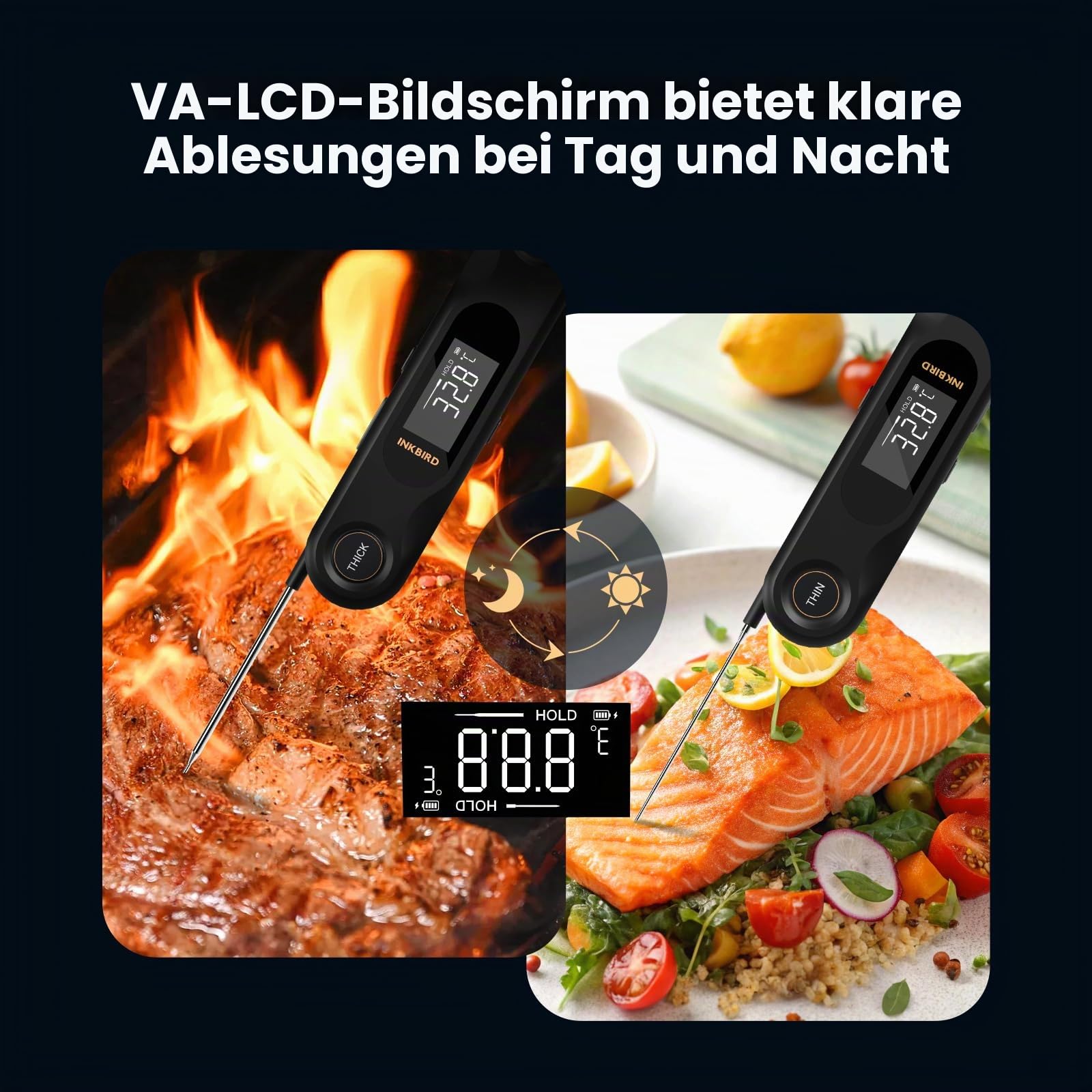 INKBIRD Fleischthermometer Digital, Zwei Sonden Grillthermometer K-Sensor