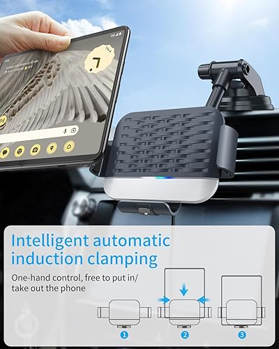 Miniatura 3 de Soporte inalámbrico para cargador de coche para Google Pixel Fold, doble bobina de carga rápida, cargador de automóvil con abrazadera automática