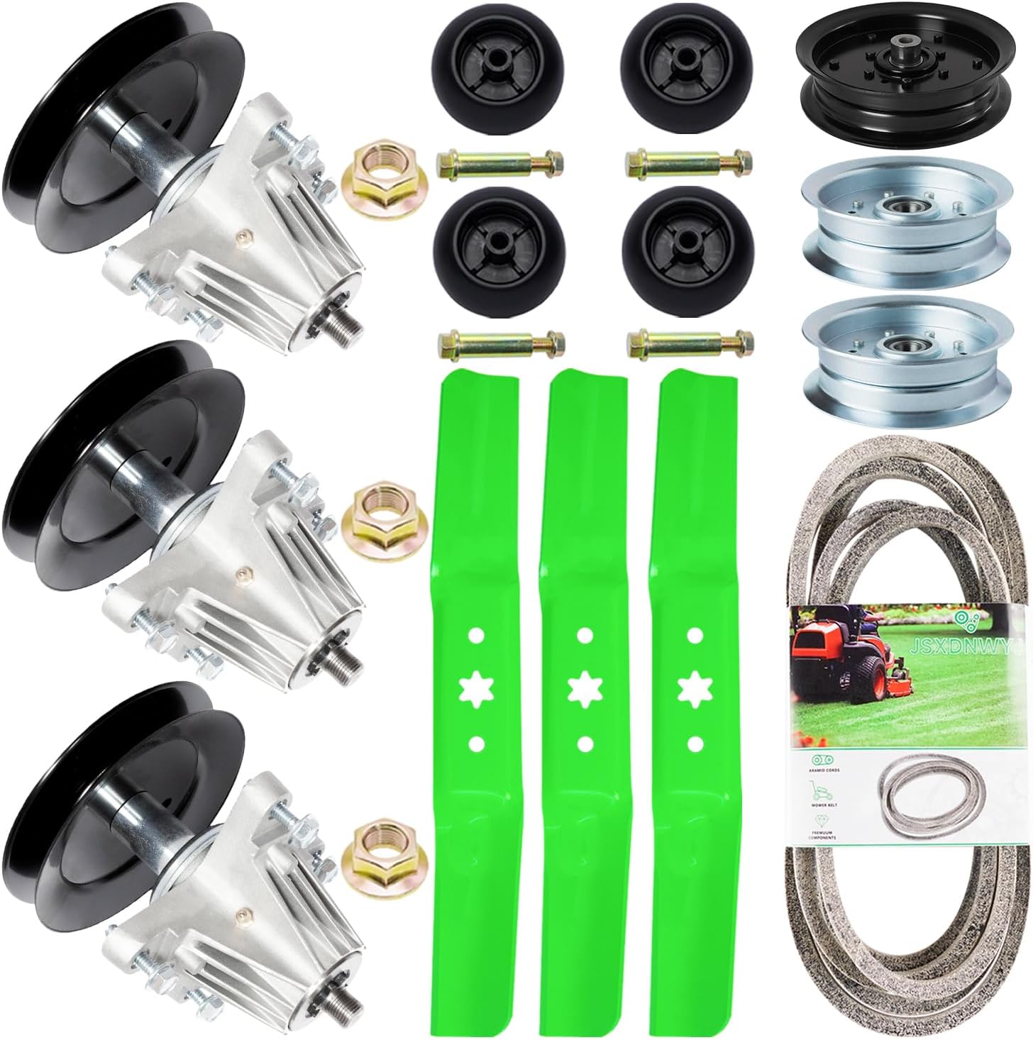 54 Inch Mower Deck Rebuild Kit - Fits Cub Cadet RZT-L54 S54 SX54 ZT1 ZT2 54 Troy Bilt Mustang 54 XP, 3 Spindles(918-06978) 3 Blades(942-05056) 1 Belt(954-04329) 3 Idlers 4 Wheels