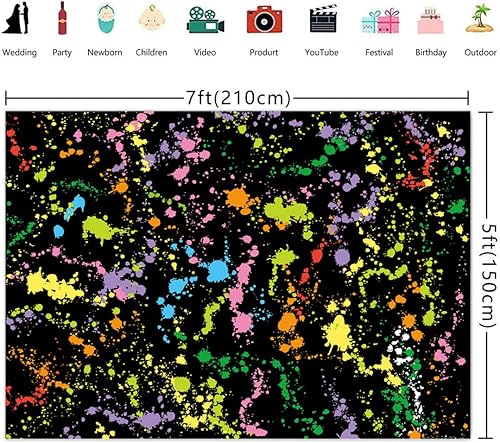 Miniatura 3 de Telón de fondo colorido con diseño de graffiti abstracto, fondo de fotografía, brillo neón, salpicaduras, hip hop, discoteca, retro, 80, 90, feliz