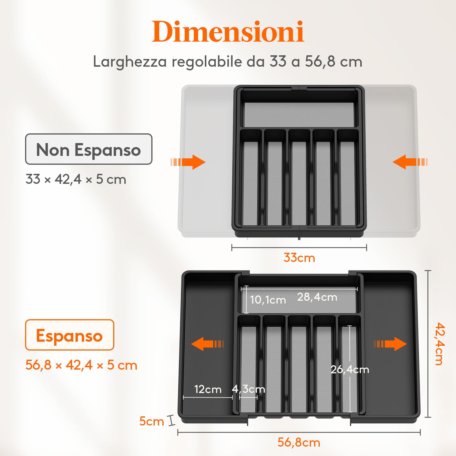 Lifewit Portaposate da Cassetto Espandibile, Larghezza 33-57 cm, Organizer Utensili per Cucina Salvaspazio, Accessori Cucina per Cucchiai, Forchette, Profondità 42,4 cm, con TPR Antiscivolo, Nero