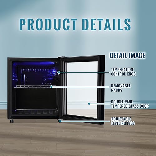 Miniatura 7 de WANAI Refrigerador y enfriador de bebidas con puerta de cristal, capacidad de 60 latas, refrigerador pequeño de cerveza de 1.7 pies cúbicos para