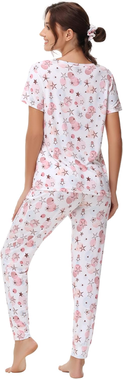 Pajamas for Women Short Sleeve Top Jogger Pants Sleepwear Viscose from Bamboo Pjs with Pocket S-XXL - Image 5