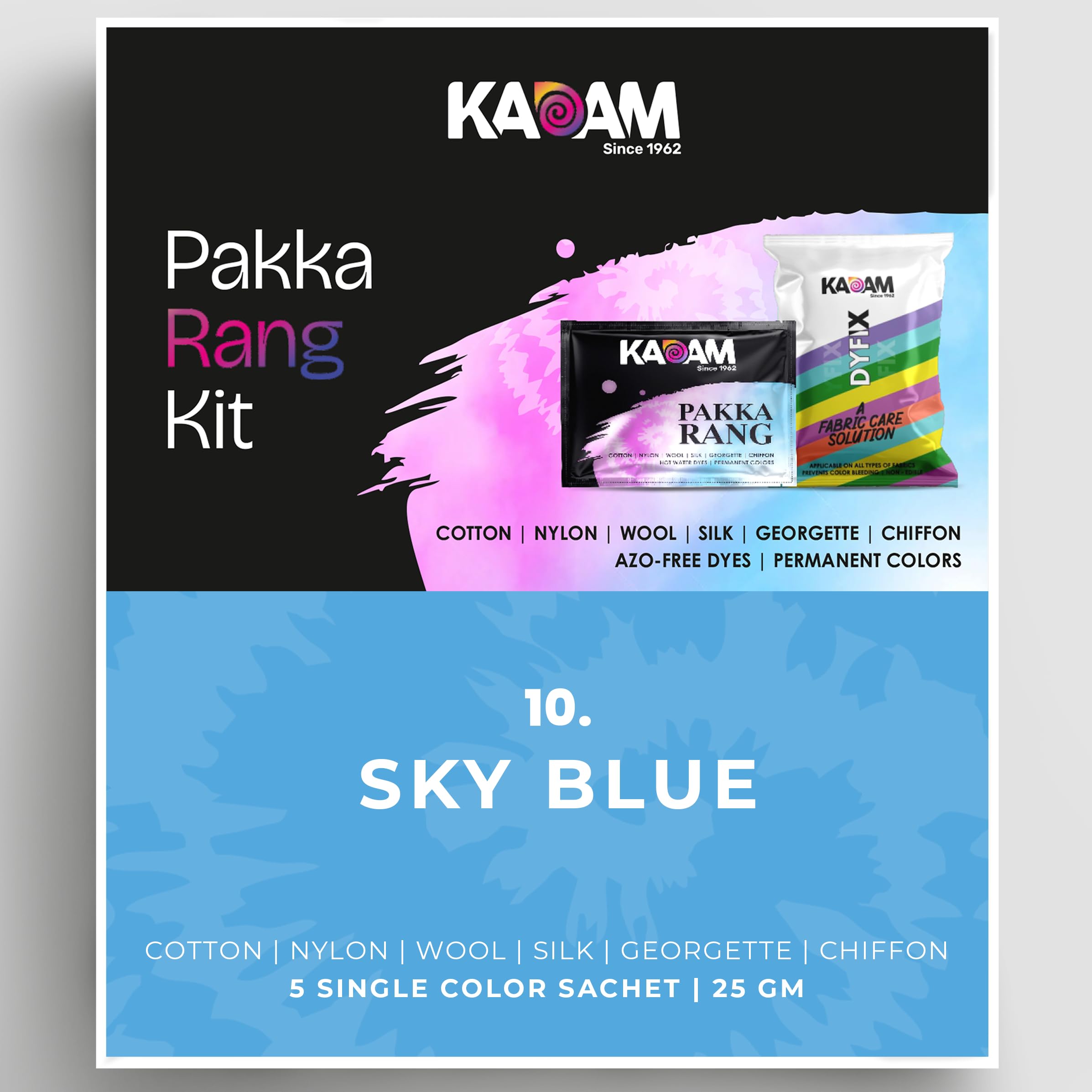 Kadam Pakka Rang Fabric Dye Colour | 25g Pack | Includes DyFix Color Fixer | Permanent Fabric Dyes for Old Faded Jeans and Clothes (Sky Blue)-image-24