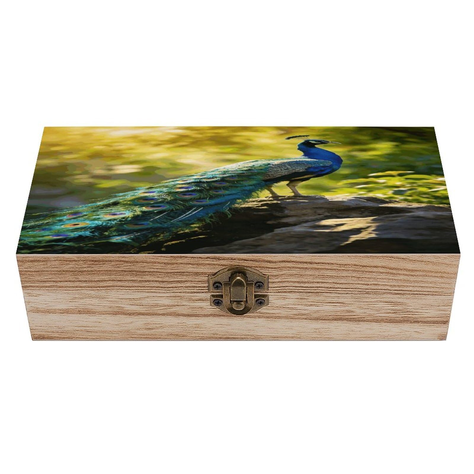 LZQPOEAS Beautiful Peacock Wooden Keepsake Box Wooden Storage Box Container with Hinged Lid Beautiful Wood Memory Box Decorative Jewelry Case for Crafts Art Hobbies & Trinket Storage