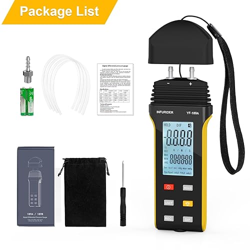Miniatura 7 de INFURIDER Manómetro, probador digital de presión de gas HVAC, medidor de presión de aire profesional, medidor de presión de gas portátil, 11