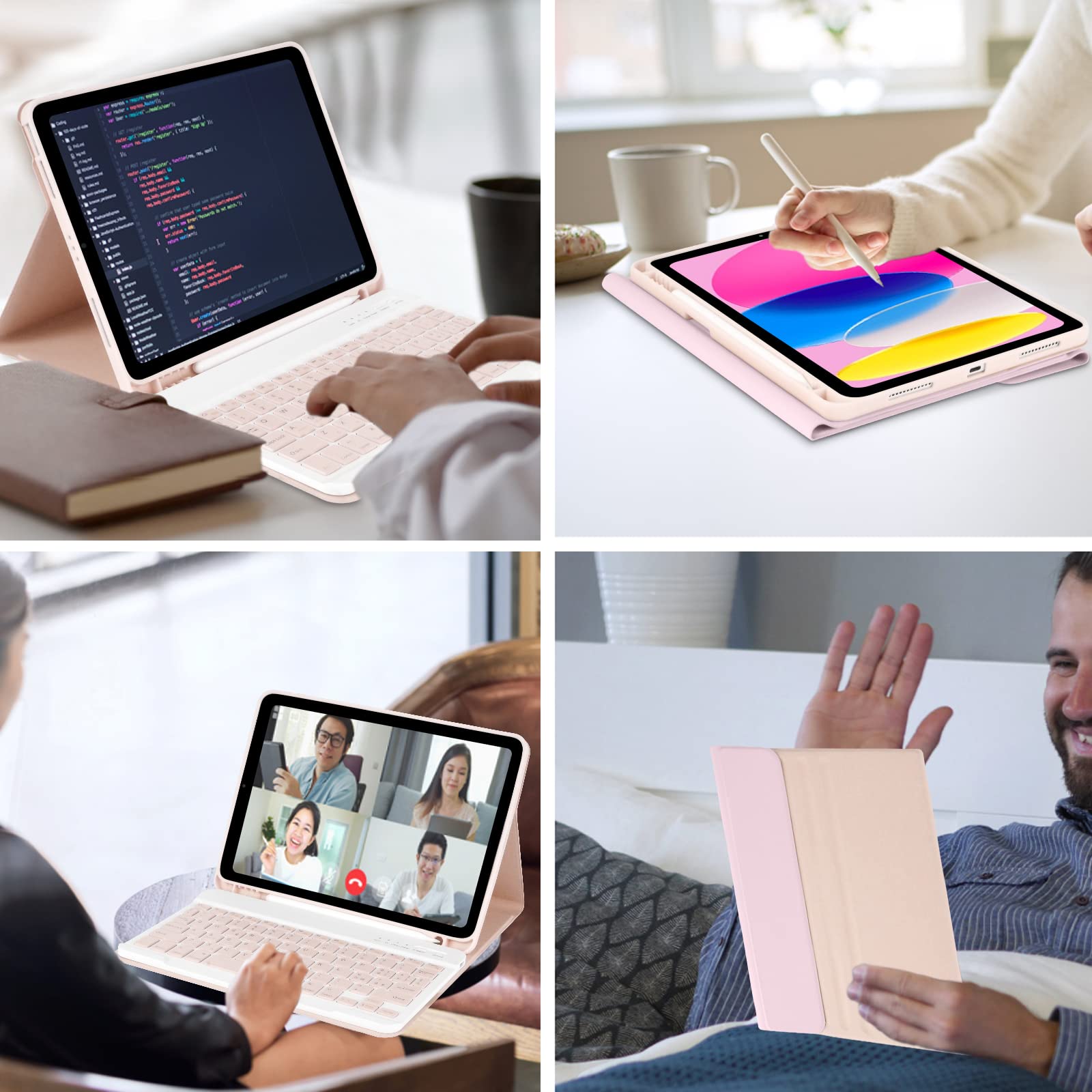 CC Store Coque Clavier pour iPad 10/11 Ème Generation (10.9 Pouces 2022/11 Pouces A16 2025), Étui Français Magnétique Keyboard avec Porte Crayon, AZERTY Layout pour iPad 10/11eme, Rose