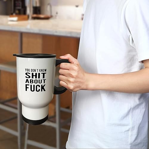 Miniatura 2 de 3dRose taza de viaje, 10.5 "por 4.5", no sabes mierda sobre mierda. letras negras en fondo blanco