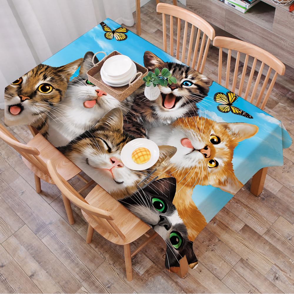 Dalexhm Cute Cartoon Cat Family With Butterfly - A1 Table Cloth Wipe Clean Rectangular, Wipeable Tablecloths,Dining Table Cover For Kitchen Outdoor Garden Table,Cute Cartoon Cat Family With Butterfly,54X72 In