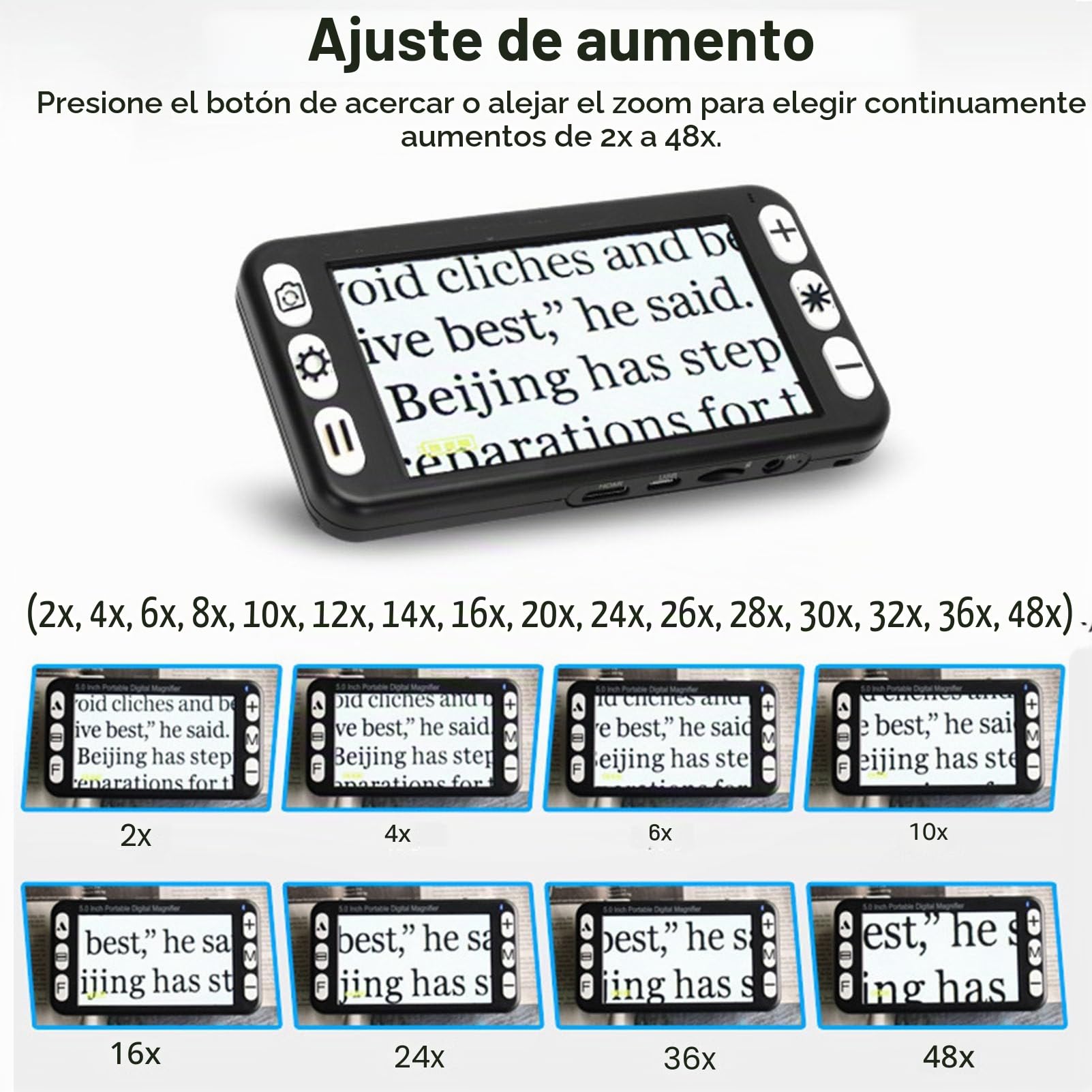Lupa electrónica digital de 5 pulgadas, zoom de 2X-48X, lupa de video digital portátil, pantalla LCD, ayuda de video para personas con discapacidad visual, baja visión, daltonismo, ambliopía,Black
