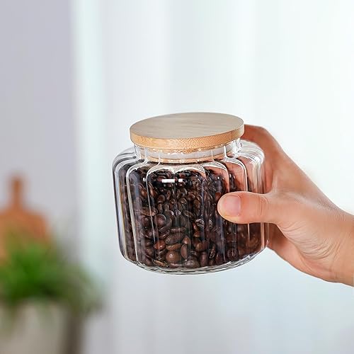 Miniatura 5 de Tarro de almacenamiento de vidrio con tapas herméticas de bambú, contenedor de vidrio transparente de almacenamiento de alimentos de 20.3 onzas