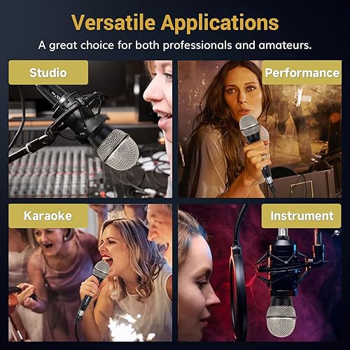 Miniatura 7 de Micrófono con cable para cantar karaoke, micrófono con cable de metal para máquina de karaoke con altavoz, micrófono dinámico vocal XLR con cable de