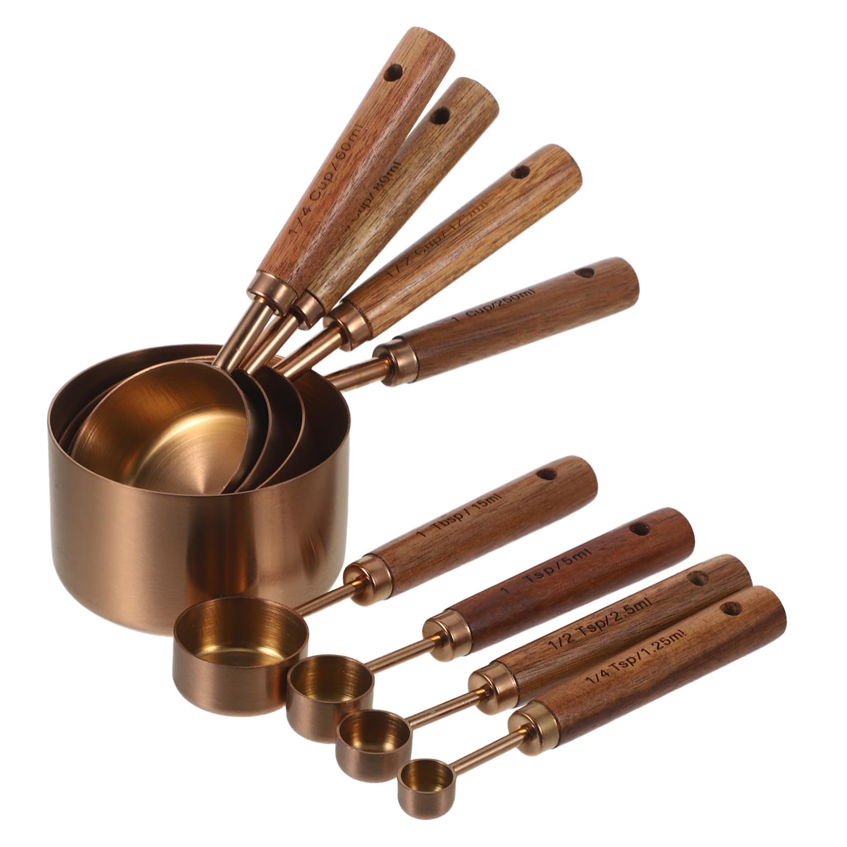 Amosfun 8 Piezas cucharadas tazas medidoras de alimentos cuchara de café de madera cucharas pequeñas de acero inoxico medidoras pequeñas de té Rose Gold