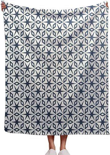 Manta suave y gruesa con líneas geométricas azul oscuro, manta moderna para cama, sofá, silla, 55 x 70 pulgadas