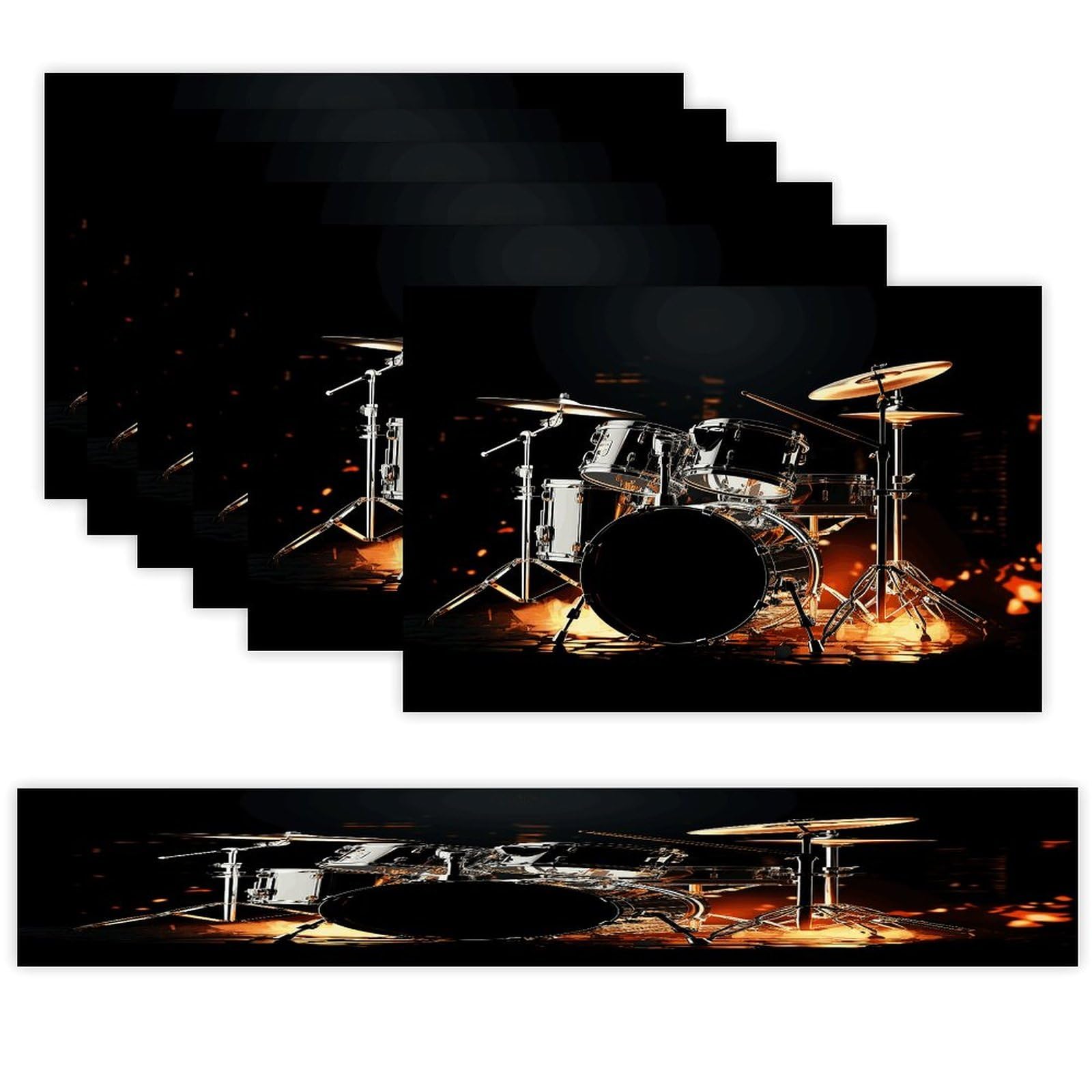 Drummer Table Runner and Placemats Set of 6 for Kitchen Washable Table Mats Heat Resistant Place Mats Non-Slip Place Mat Wipeable Placemat(6 Placemats+1 Table Runner)