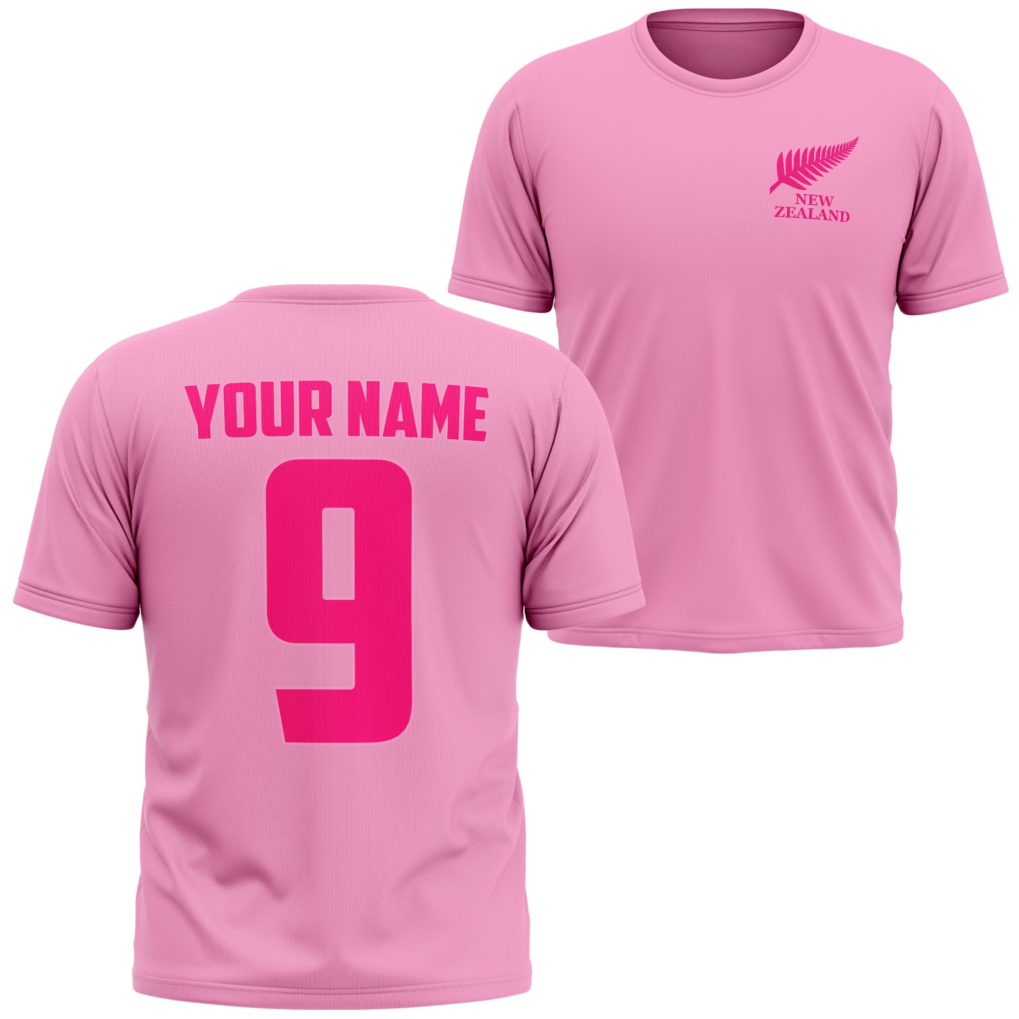 Personalised New Zealand Girls Tshirt - Pink Kiwi Custom Name Number Tee - Kids Supporter Football Rugby, 5-6 Years, Light Pink