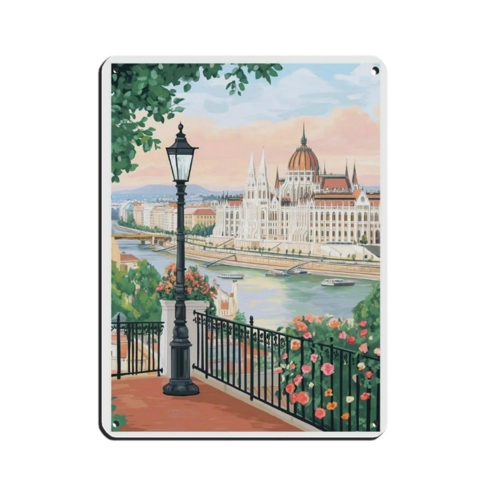 Lxwnze 30L X 40W Cm Budapest Poster, European, Budapest Art Retro Poster Metal Tin Sign Chic Art Retro Iron Painting Bar People Cave Cafe Family Garage Poster Wall Decoration 12X16inch(30X40cm)