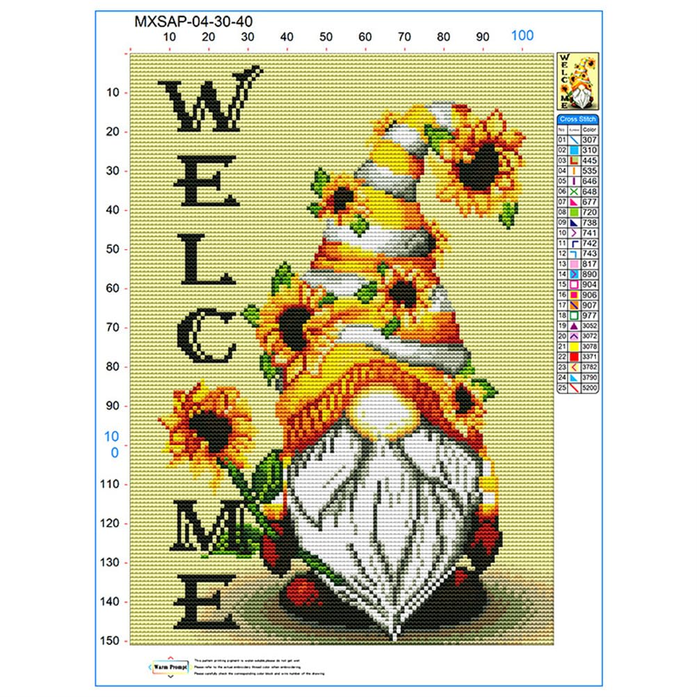 Meecaa Cross Stitch Kits 11 Count Stamped, Dwarf Christmas Sunflower Flower Embroidery Kit with Accessories Pre Printed (30CMx40CM) (Dwarf)