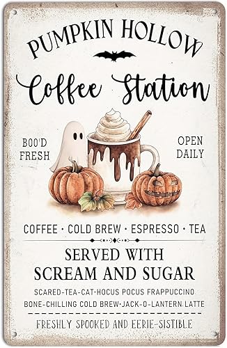 Letrero de metal hueco de calabaza vintage, decoración rústica retro de casa embrujada para granja, espeluznante arte de pared de Halloween y