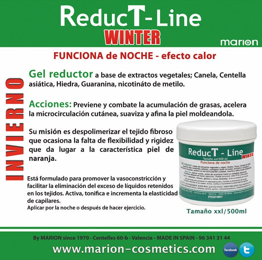 Anticelulítico Reductor Reductline WINTER Efecto Calor xxl - 500 ml, a base de Extractos Vegetales; Canela, Centella Asiática, Hiedra, Guaranina, Nicotináto de Metilo Todo Tipo de Piel.