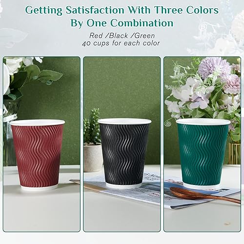 Miniatura 6 de MUCHII Tazas de café de papel de 12 onzas, 120 unidades, multicolor, desechables, aisladas, tazas de papel onduladas para té y chocolate caliente