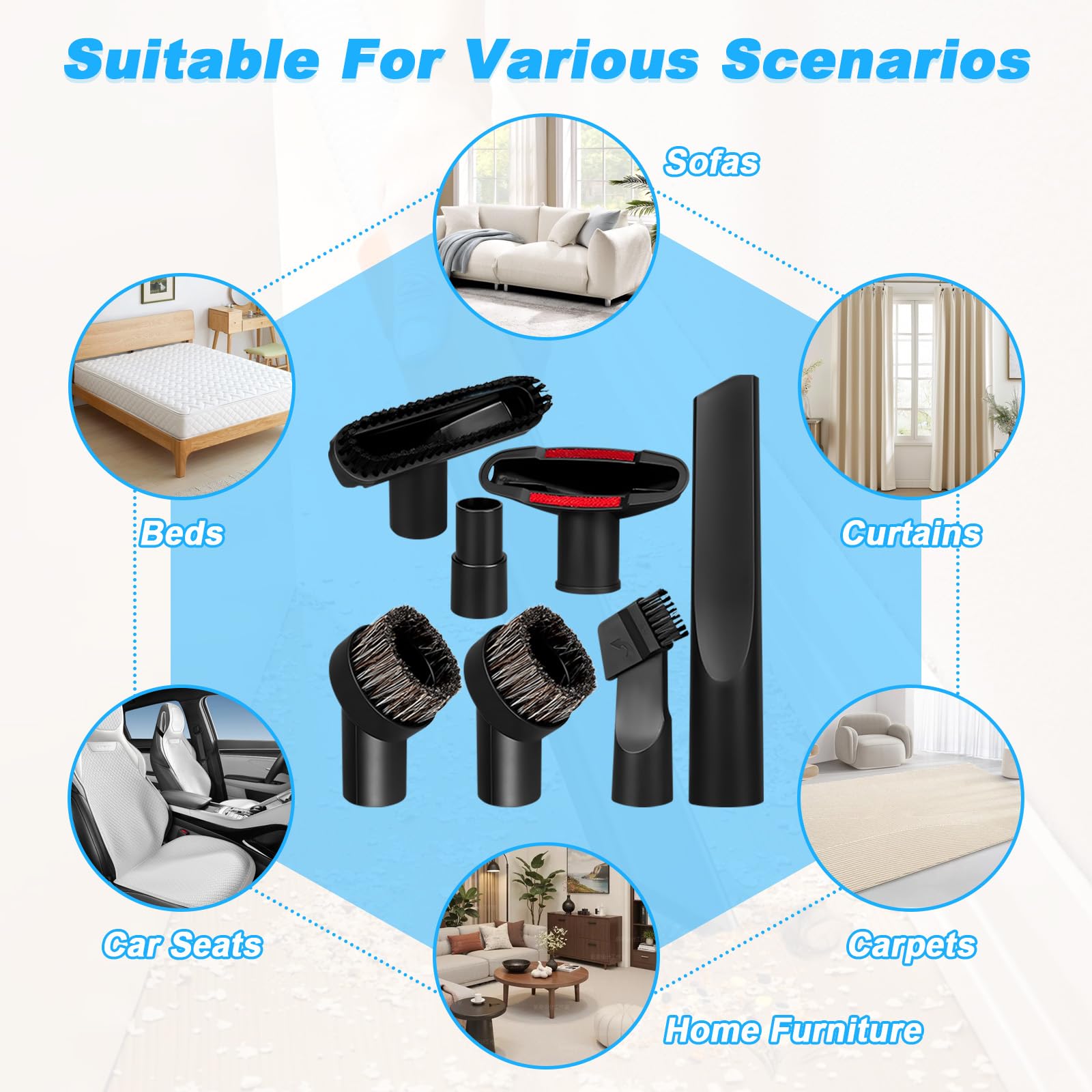 Set di 6 ugelli universali per aspirapolvere, ø 35 mm / ø32 mm, accessori per aspirapolvere con adattatore universale, spazzole universali