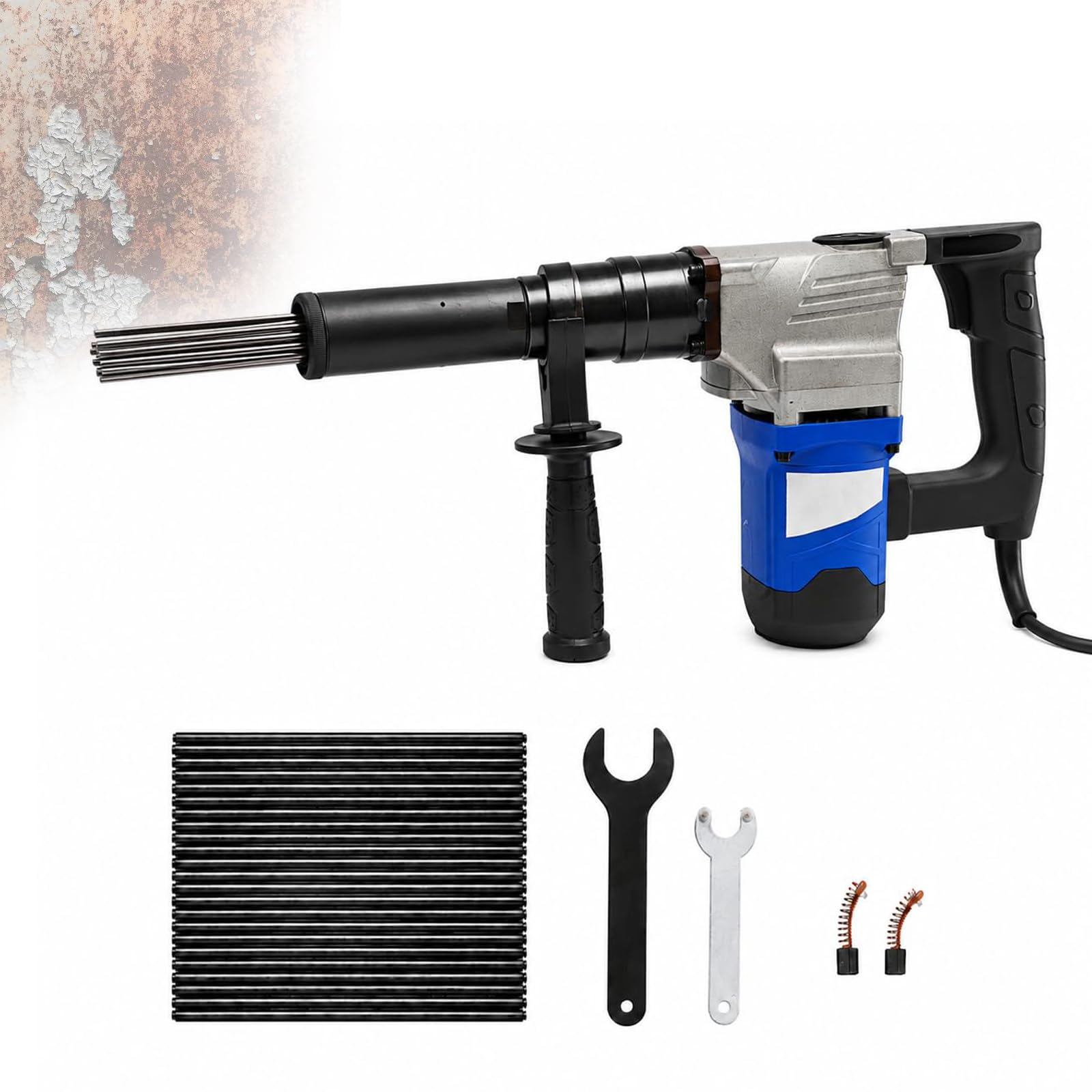 TYH Desincrustador Eléctrico De Agujas De 1100 W para Eliminar Óxido, Pintura, Óxido Y Escoria De Soldadura, Incluye 100 Agujas De Acero Endurecido, Bloqueo De Seguridad Industrial Y Es