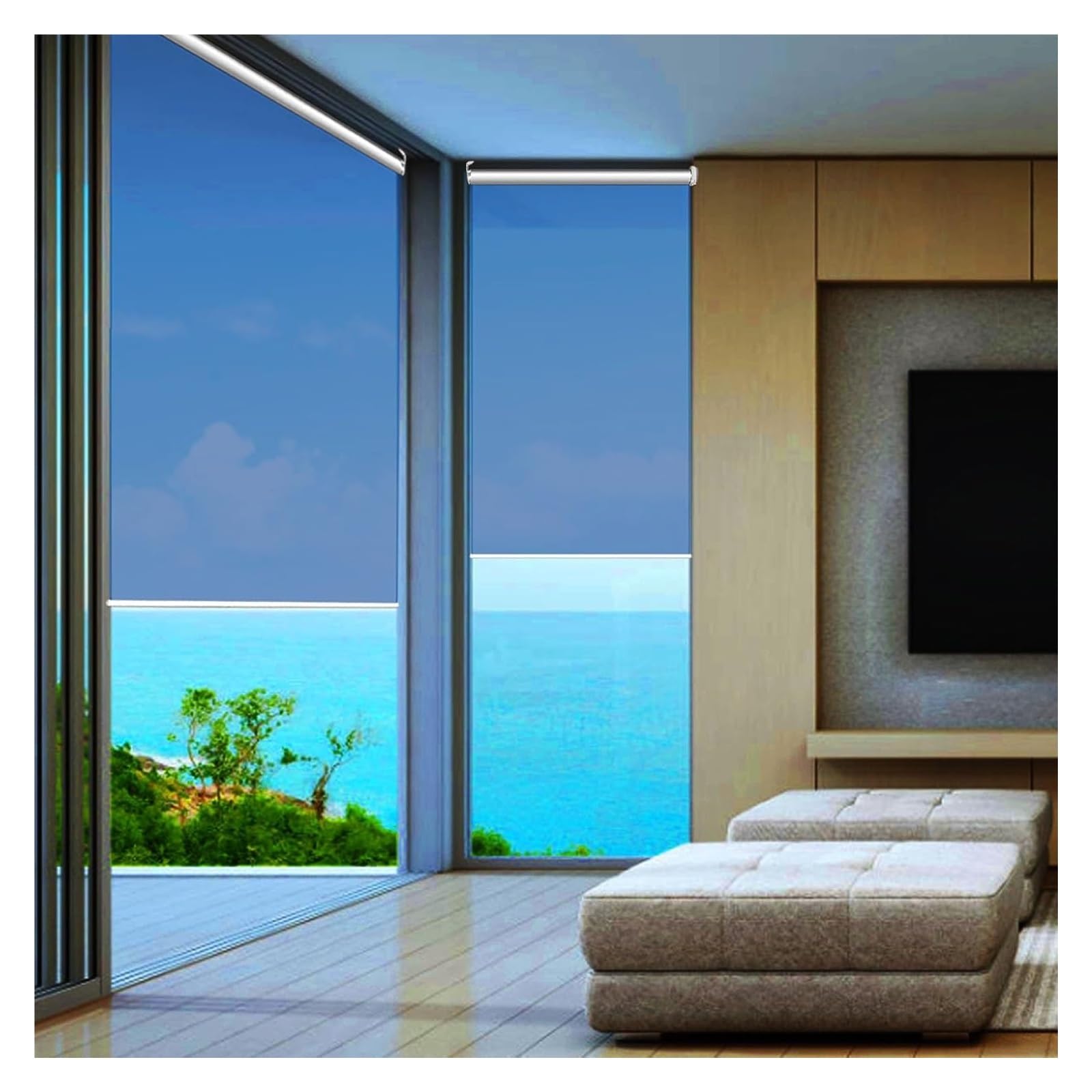 One-Way Mirror Roller Shade Heat Insulation Blinds Roll-Up Way See-Through Clear Darkening Shades For Windows Pull Cord(90x220cm)