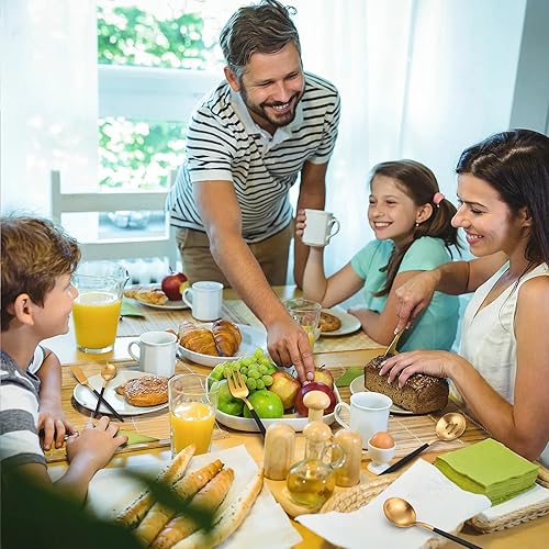 Miniatura 6 de VANVRO Juego de Cubiertos de Servir Plateados Negro Mate Dorado, Juego de Utensilios Compartidos Redondos de 5 Piezas de Acero Inoxidable, Juego de